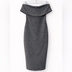 Lilyful Gray Off-Shoulder Midi Dress Size Small Elegant Bodycon Cocktail